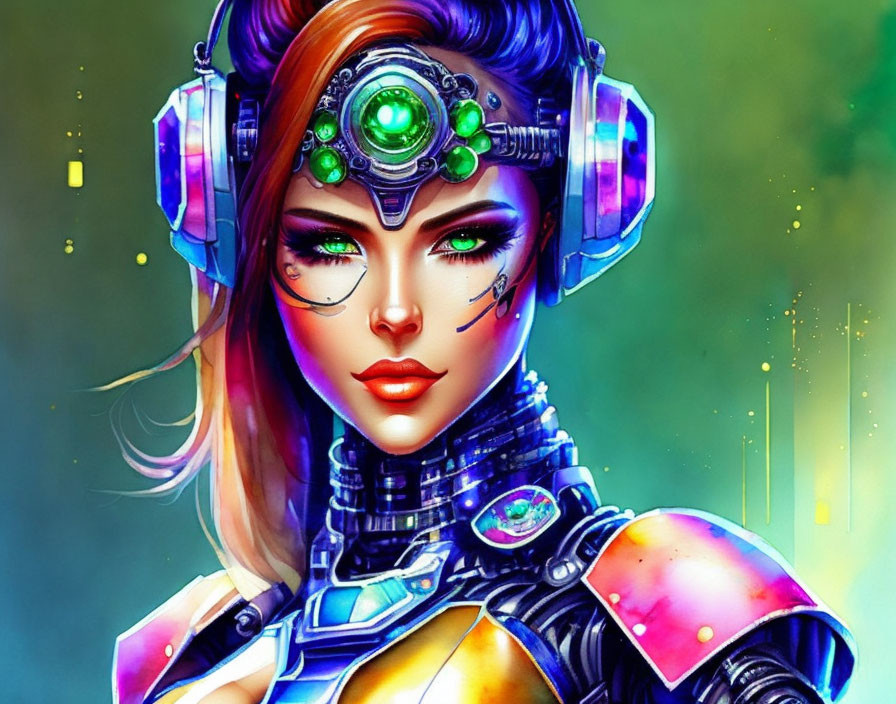 Futuristic digital art: Woman with cybernetic enhancements