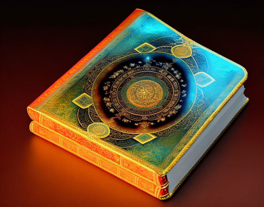 Blue and Gold Astronomical Designs on Ornate Book Cover