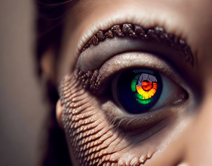 Detailed Close-up of Colorful Aperture Design Reflected on Human Eye