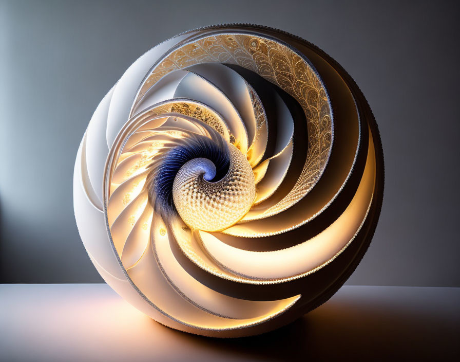 Sculpture of Spiral Shell with Illuminated Layers and Gradient Coloring