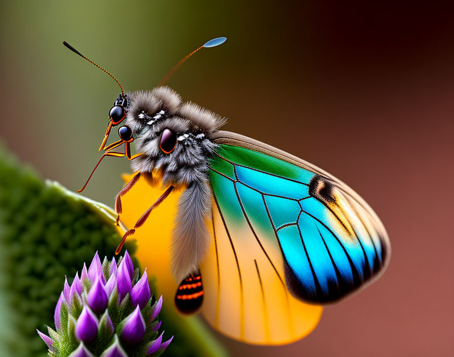 Vibrant digital illustration of stylized bee on plant