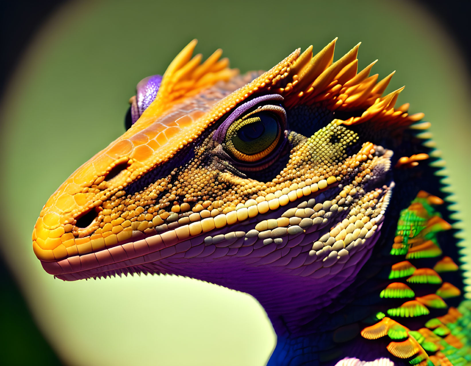 Colorful Stylized Lizard with Orange, Yellow, and Purple Hues