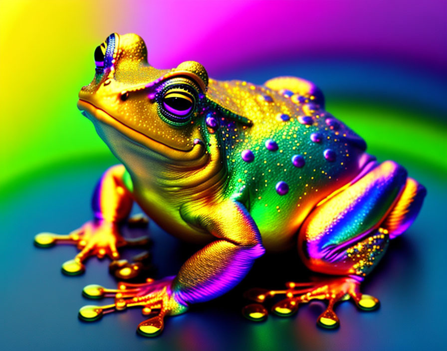 Colorful Frog Against Iridescent Rainbow Background