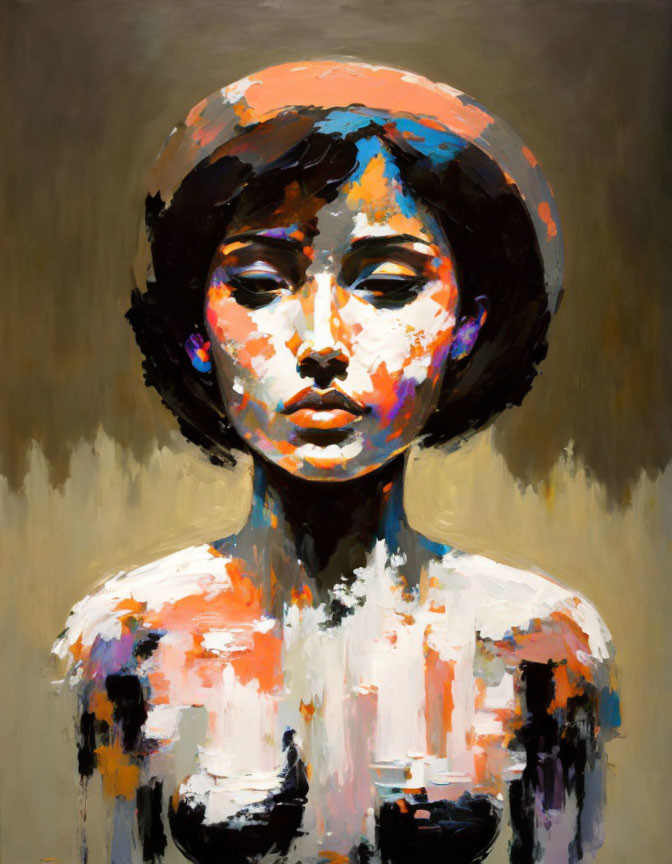 Vibrant impressionistic portrait of a woman with abstract brush strokes