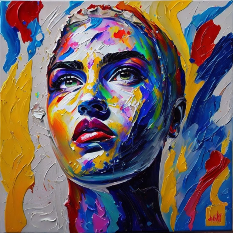 Vibrant painting of a woman's face with bold brush strokes