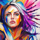 Colorful Portrait of Woman with Expressive Blue Eyes and Vivid Hues