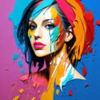 Colorful Portrait of Woman with Paint Splashes and Drips