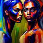 Colorful portrait of two faces merged with vibrant paint for a sense of unity