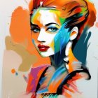 Colorful Abstract Portrait of Woman with Bold Brush Strokes in Orange, Blue, and Red