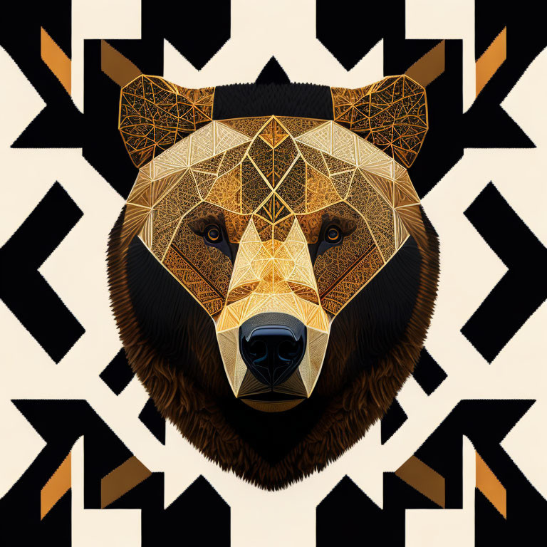 Geometric Bear Illustration with Warm Tones and Abstract Shapes