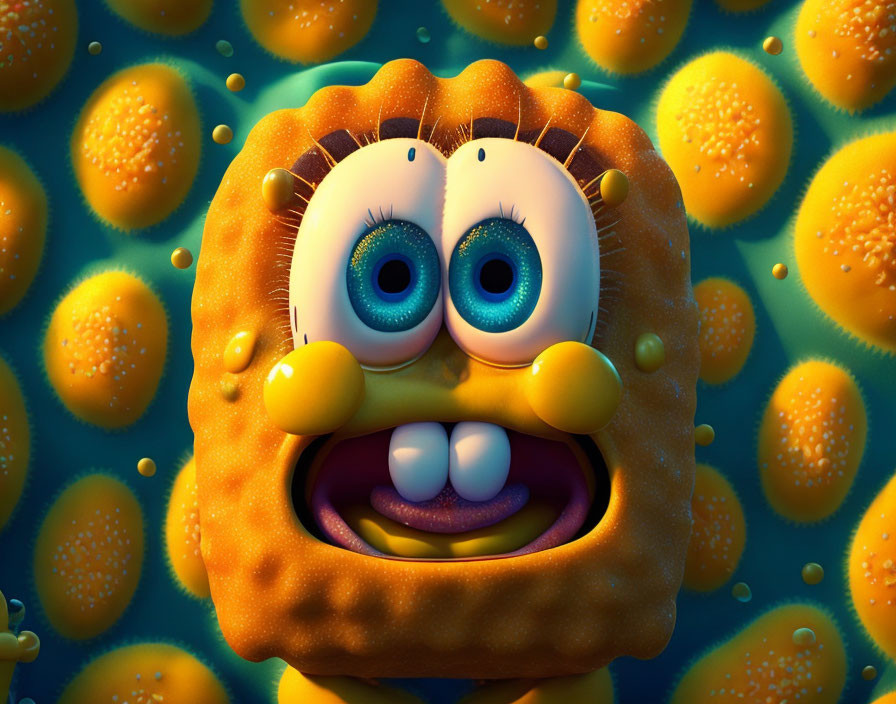 Joyful SpongeBob SquarePants Smiling Close-Up in Sea Sponge Background