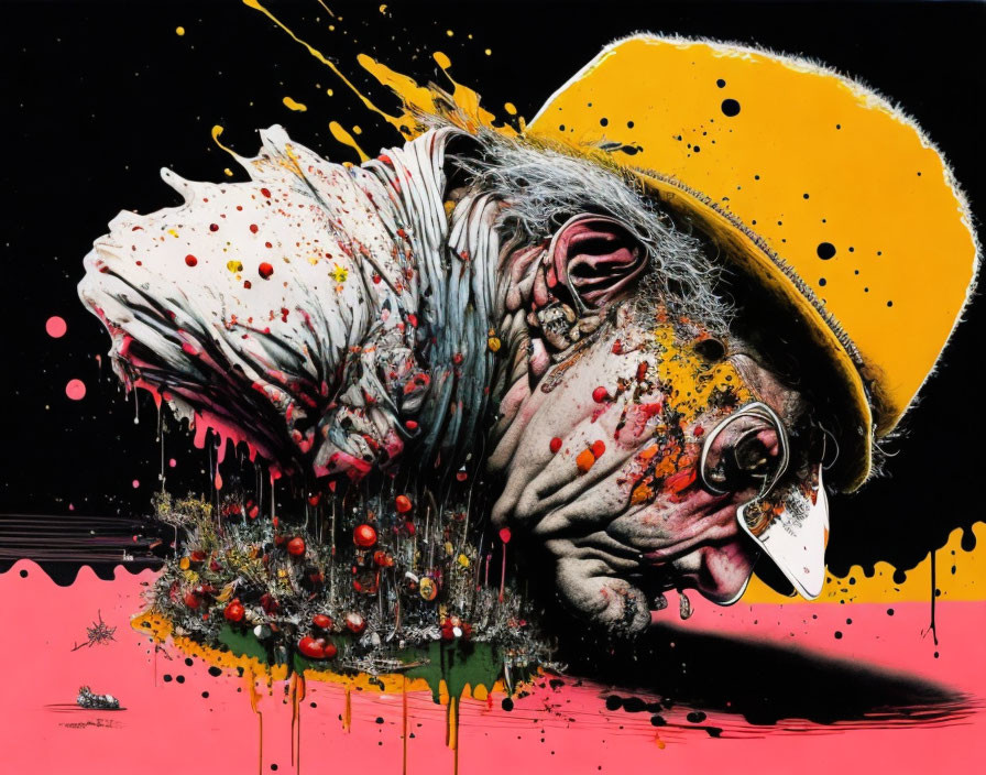 Colorful Stylized Melting Face Artwork with Dynamic Splashes