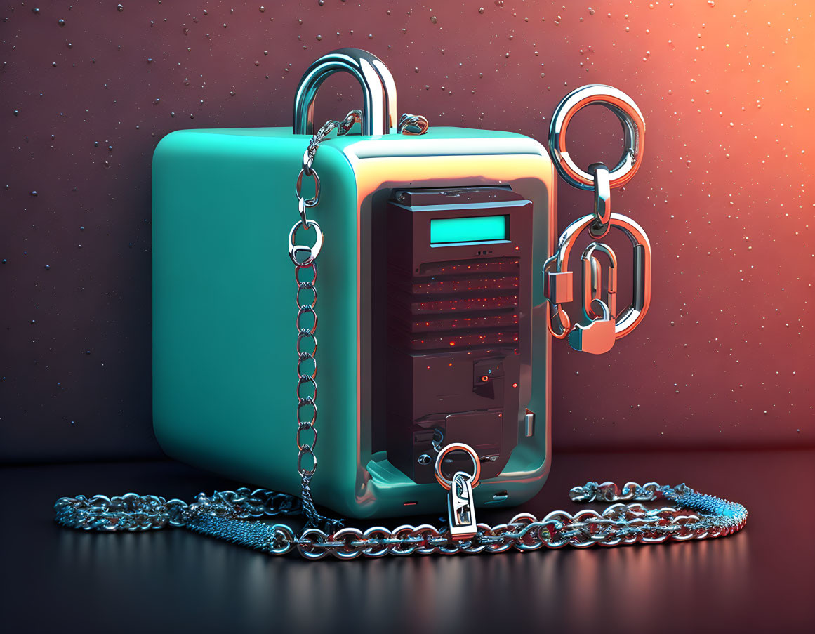 Turquoise Bag with Combination Lock on Red Textured Background