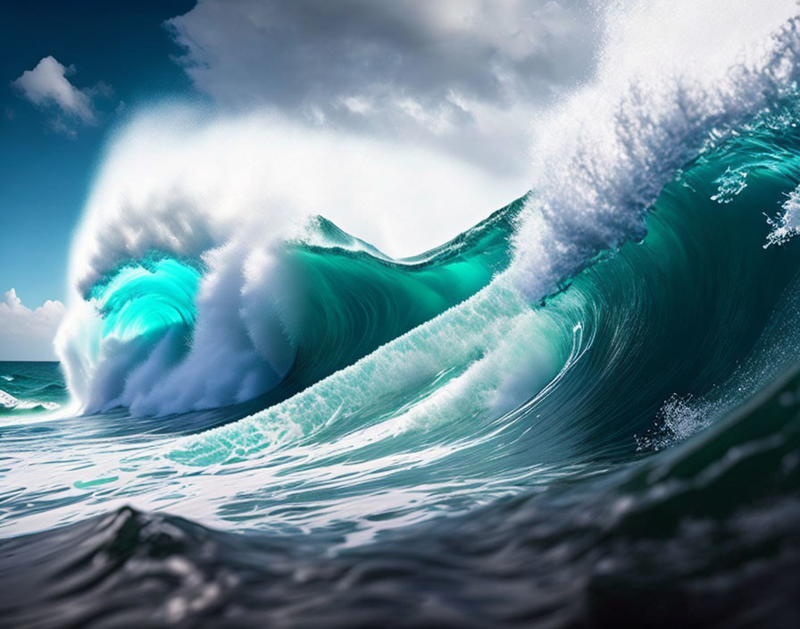 Towering, Majestic Wave with White Caps Against Blue Sky