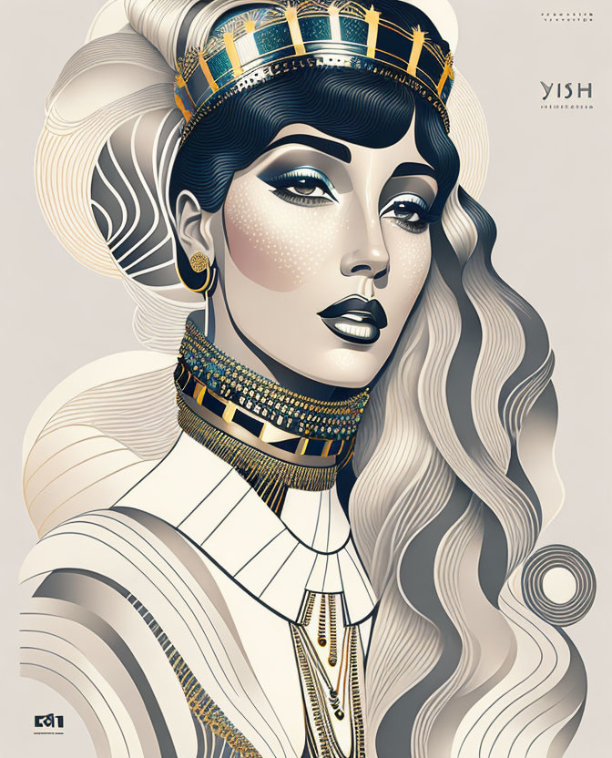 Illustration of Woman with Ancient Egyptian Royalty Elements