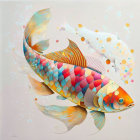 Vibrant digital fish illustration with rainbow pattern and flowing fins