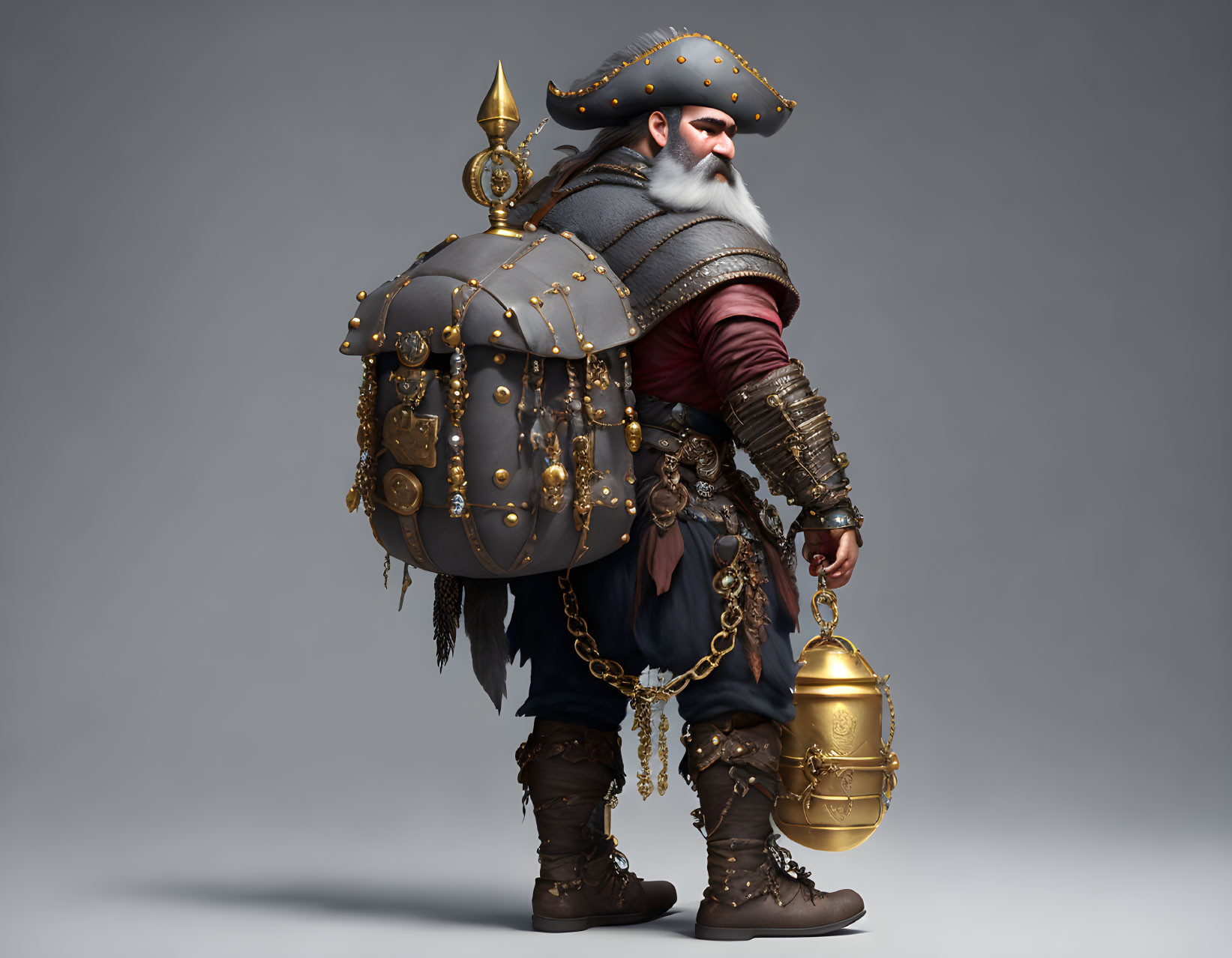 Fantasy pirate digital art with lantern & tricorn hat