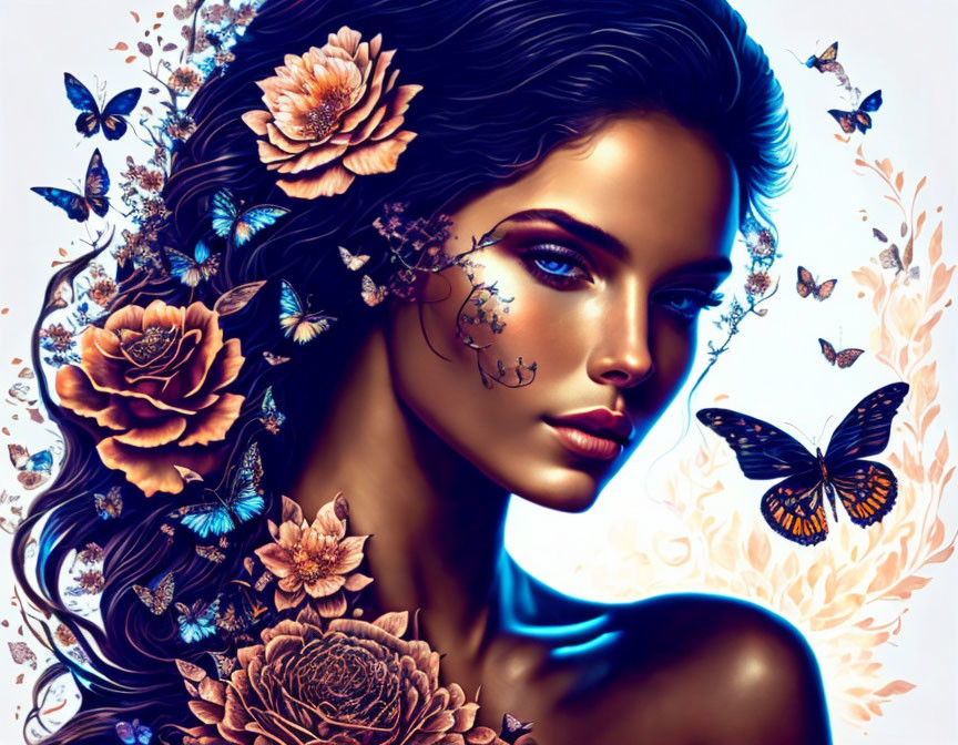 Artwork: Woman with Flowers and Butterflies, Fantastical and Ethereal