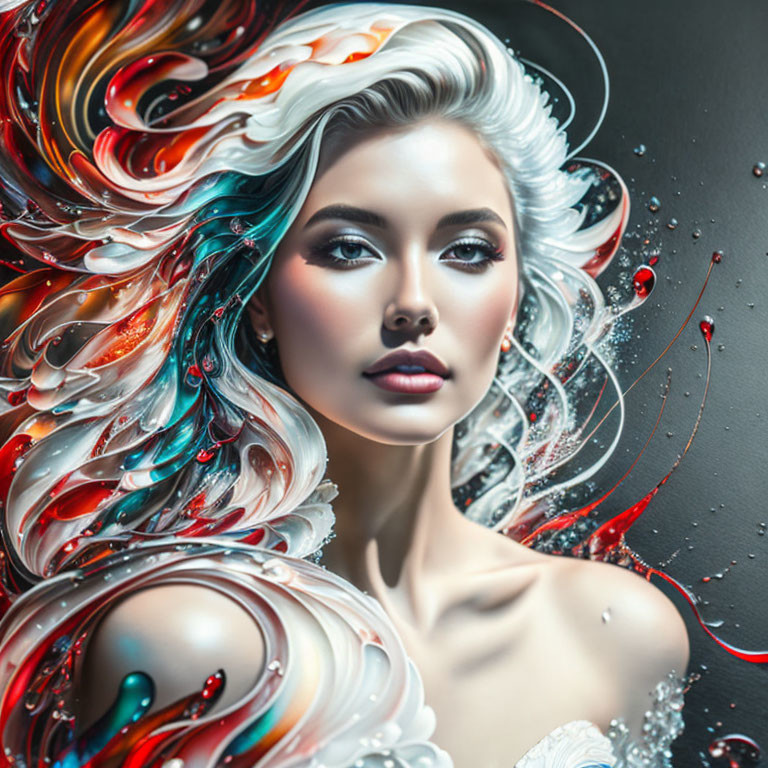 Colorful Swirls Represent Woman's Hair in Digital Art