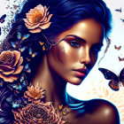 Artwork: Woman with Flowers and Butterflies, Fantastical and Ethereal