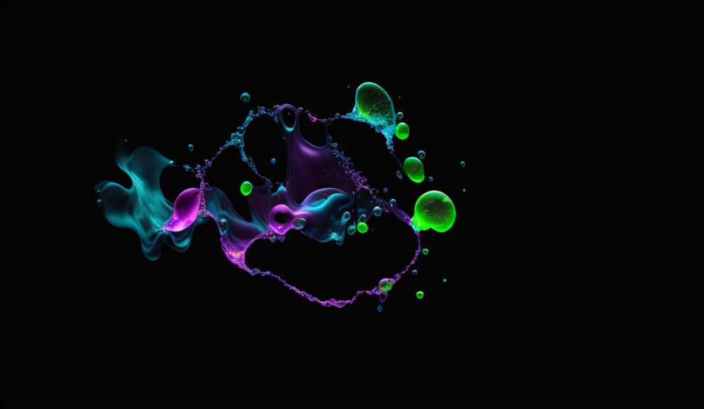 Colorful Neon Liquid Splashes Create Abstract Ring on Black Background