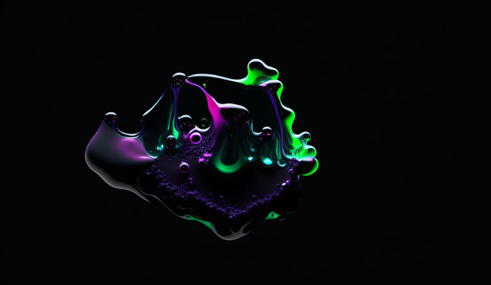 Vivid Green and Purple Liquid Splash on Black Background