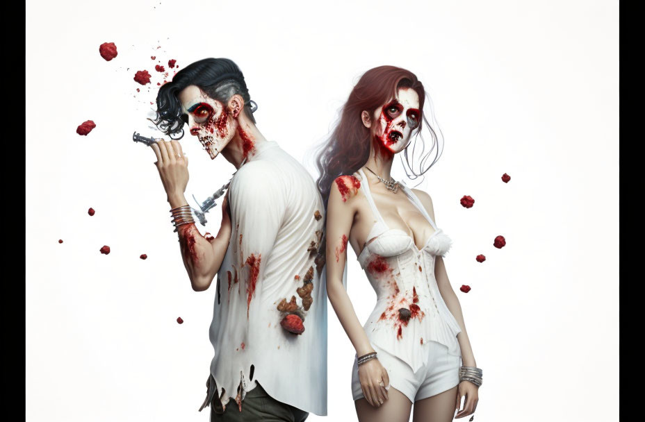 Stylized characters with zombie-like makeup in eerie portrayal