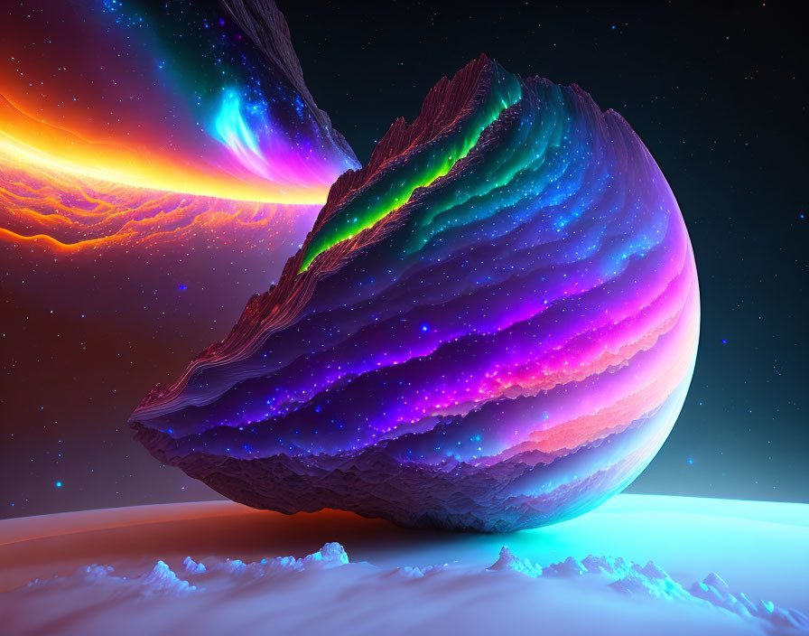 Colorful Layered Cosmic Object Against Starry Space Backdrop