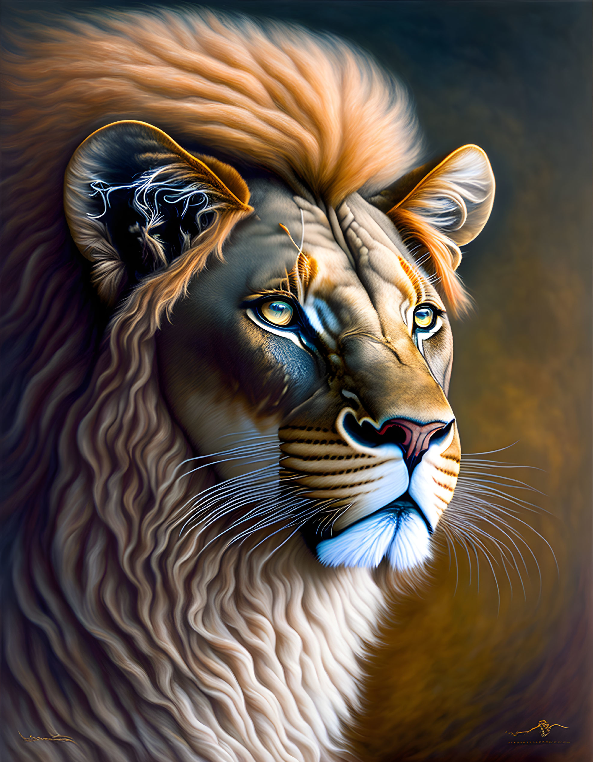 Intense Lion Digital Art Illustration with Rich Mane