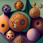 Ornate spheres with intricate patterns in surreal painting