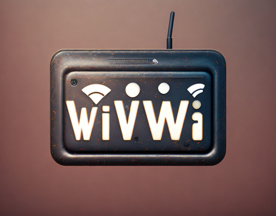 Vintage Wi-Fi Router with "WiWi" Logo on Textured Brown Background