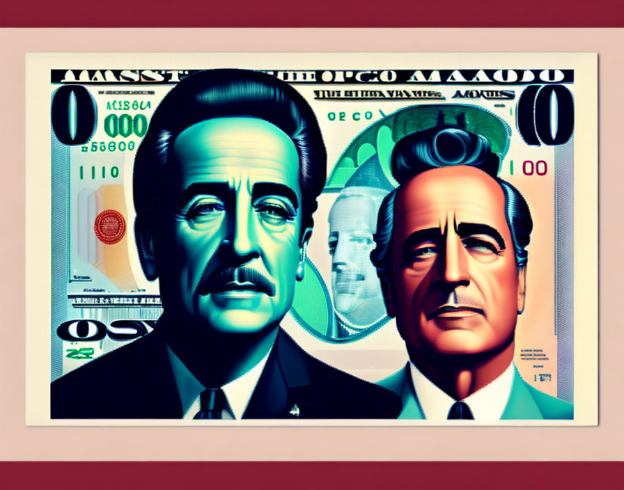 Currency Note Artwork: Two Male Characters with Unique Expressions on Pink Background