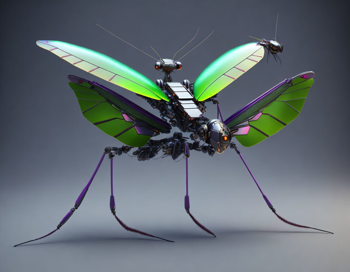 Detailed 3D illustration of vibrant green mechanical insect