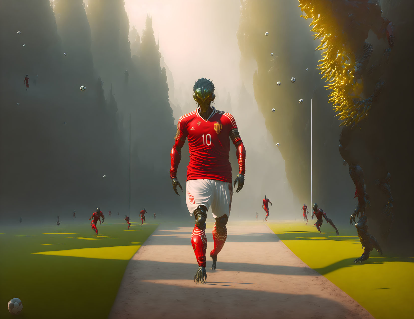 Soccer player with number 10 jersey in mystical setting