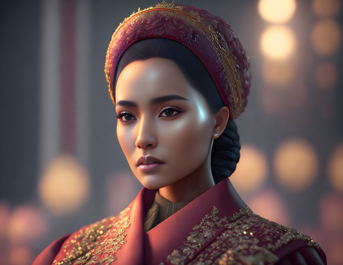 Detailed 3D illustration of woman in traditional Asian attire