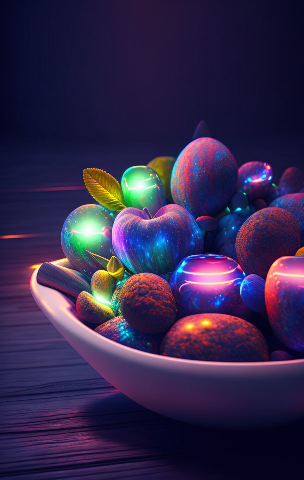 Vibrant fruit bowl on textured wooden surface