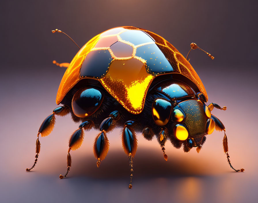 Digitally rendered ladybug image with glossy orange and black shell.