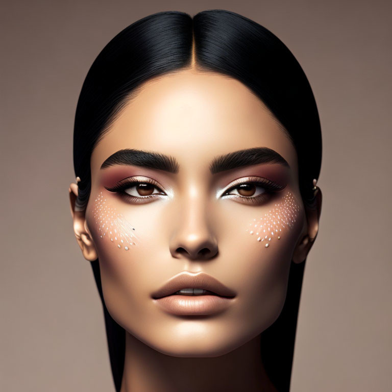 Close-Up of Woman with Black Hair and Dramatic Makeup