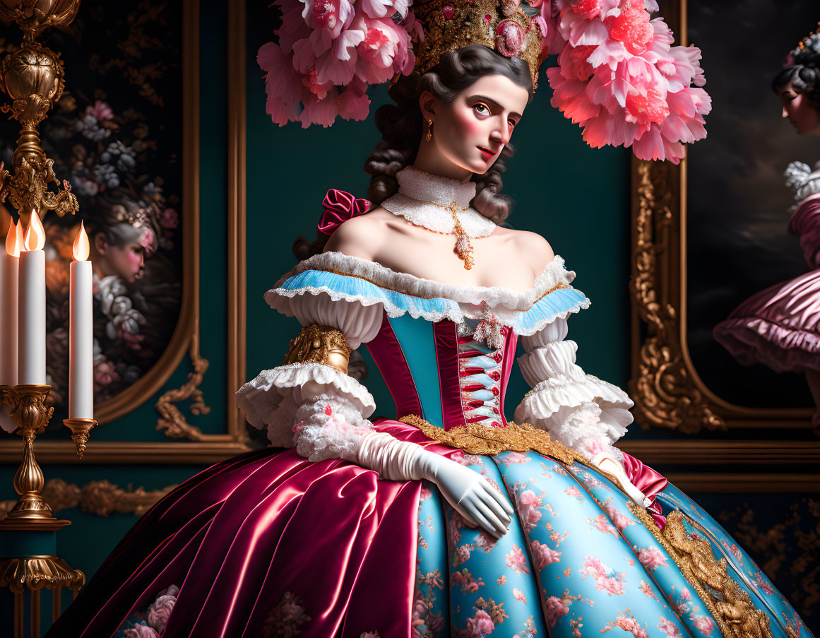 Elaborate 18th-Century Inspired Gown in Ornate Room