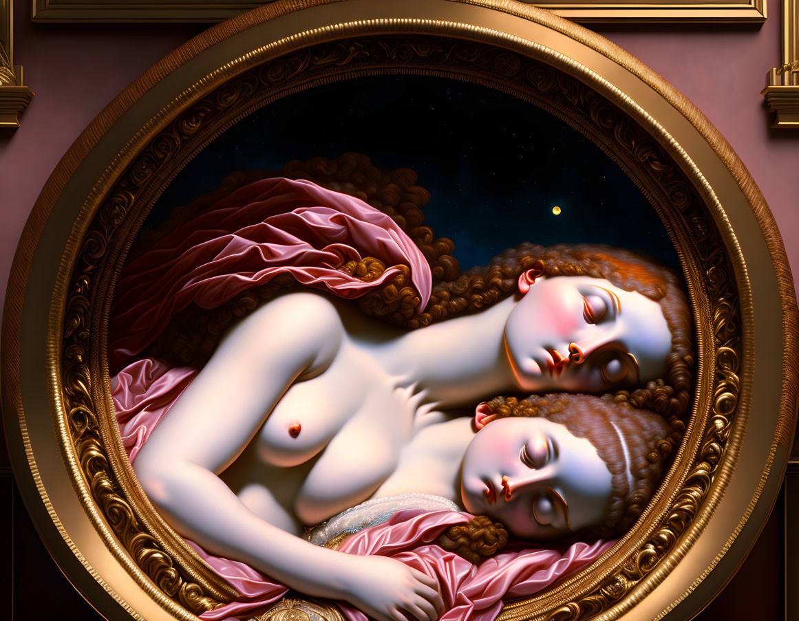 Classical Embrace in Ornate Oval Frame