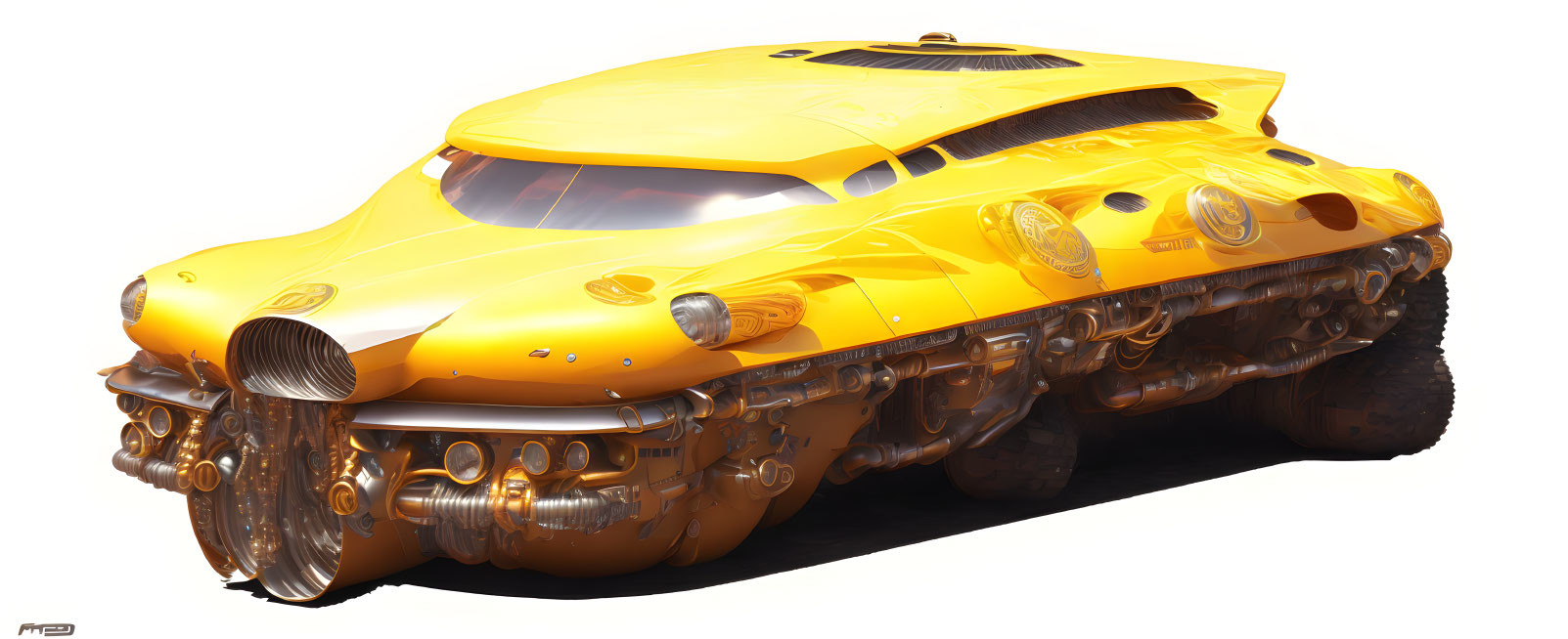 Yellow Futuristic Tracked Vehicle with Modern Classic Design