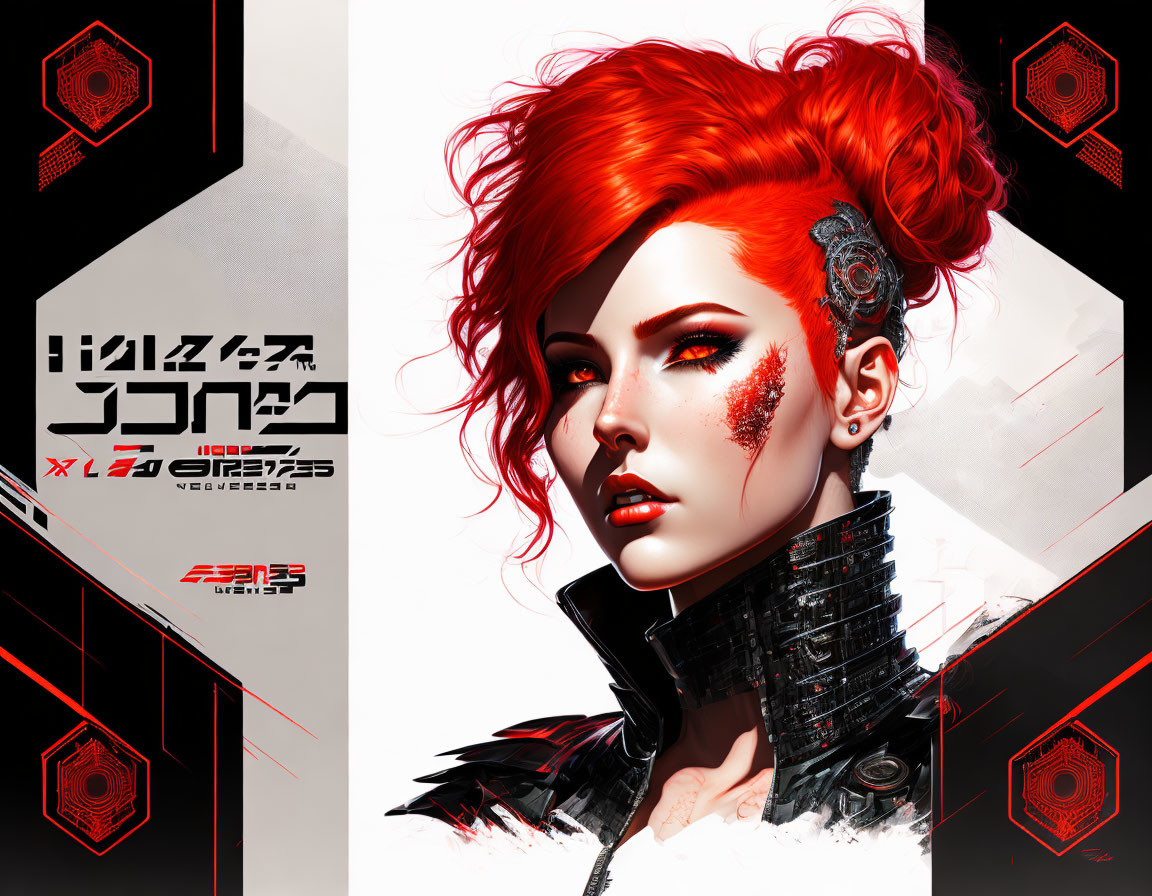 Digital Artwork: Woman with Red Hair in Futuristic Attire