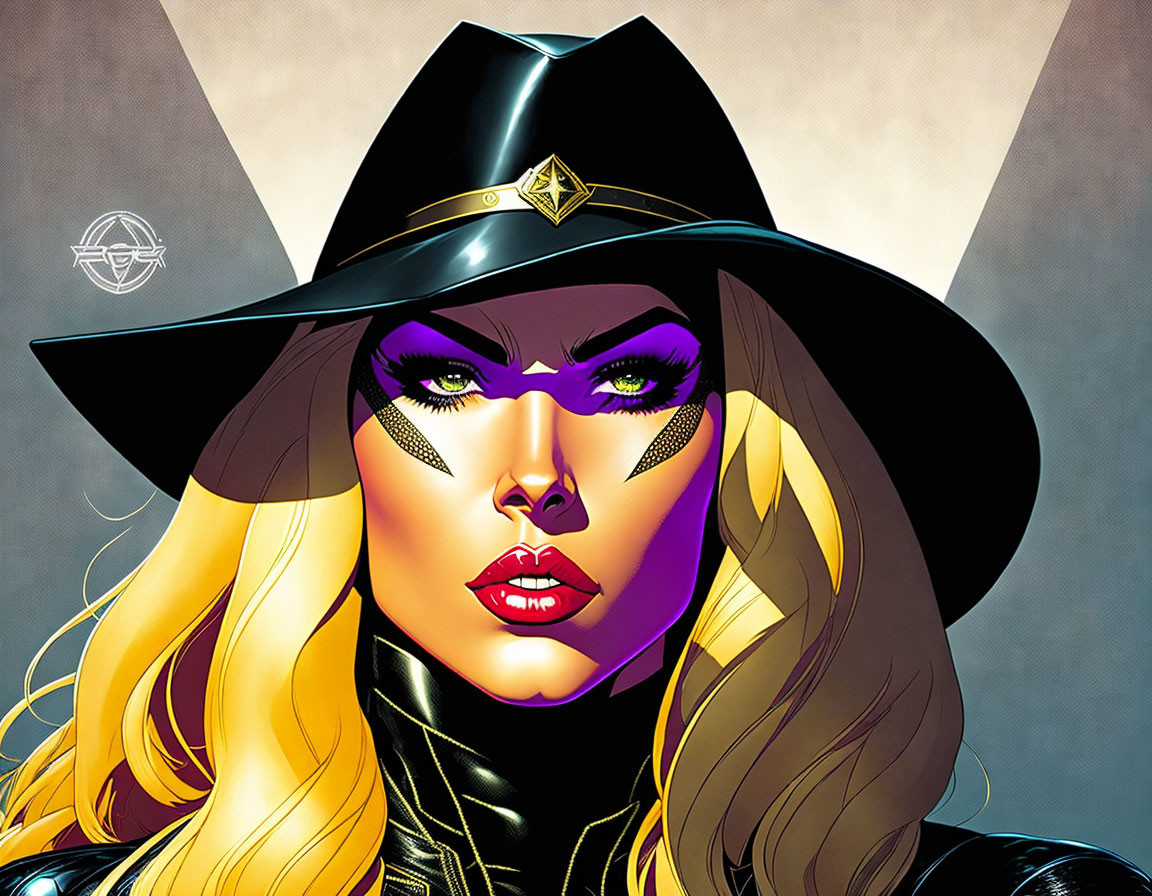 Female character with bold makeup and wide-brimmed hat displaying a stylish, empowered vibe