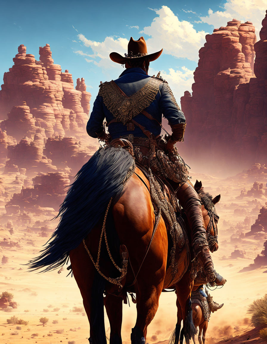 Cowboy on Horseback Amid Red Rock Formations