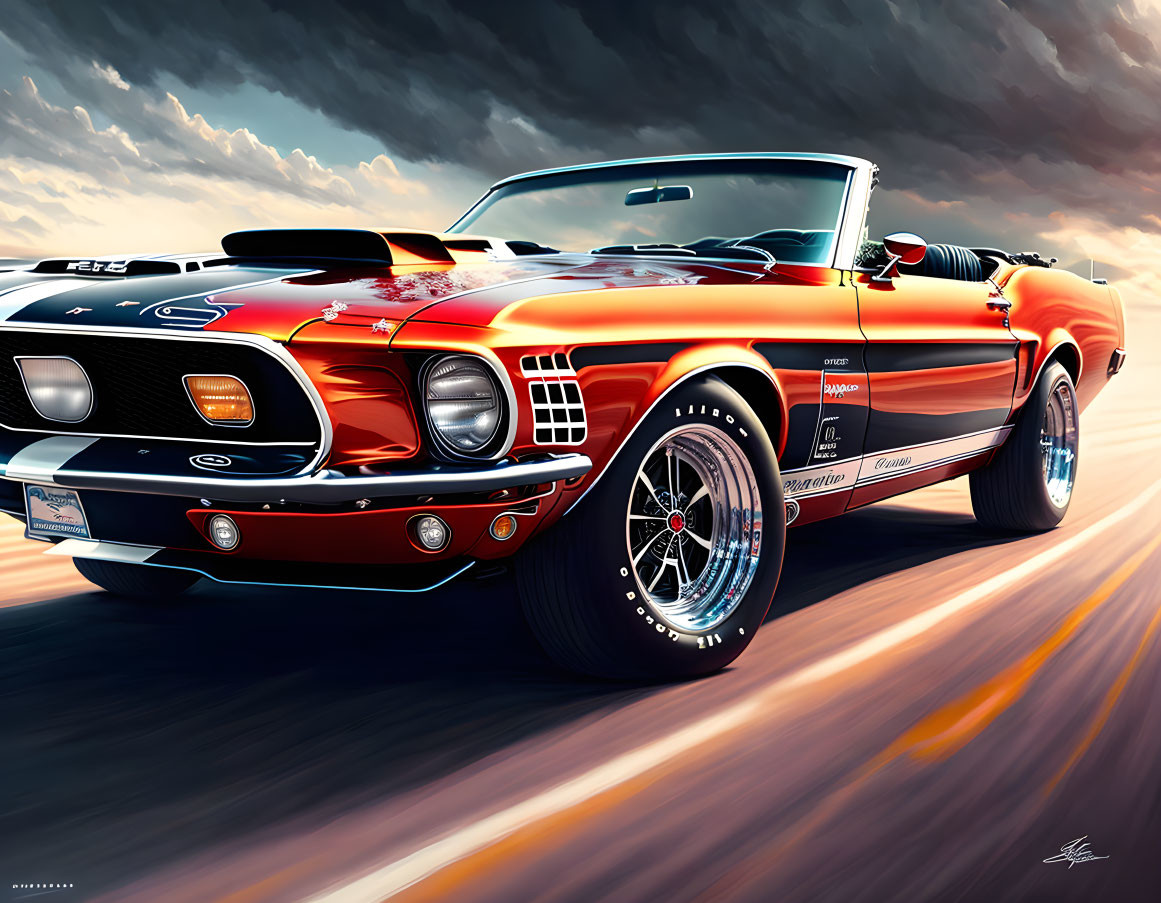 Red and Black Ford Mustang Shelby GT500 Racing Illustration