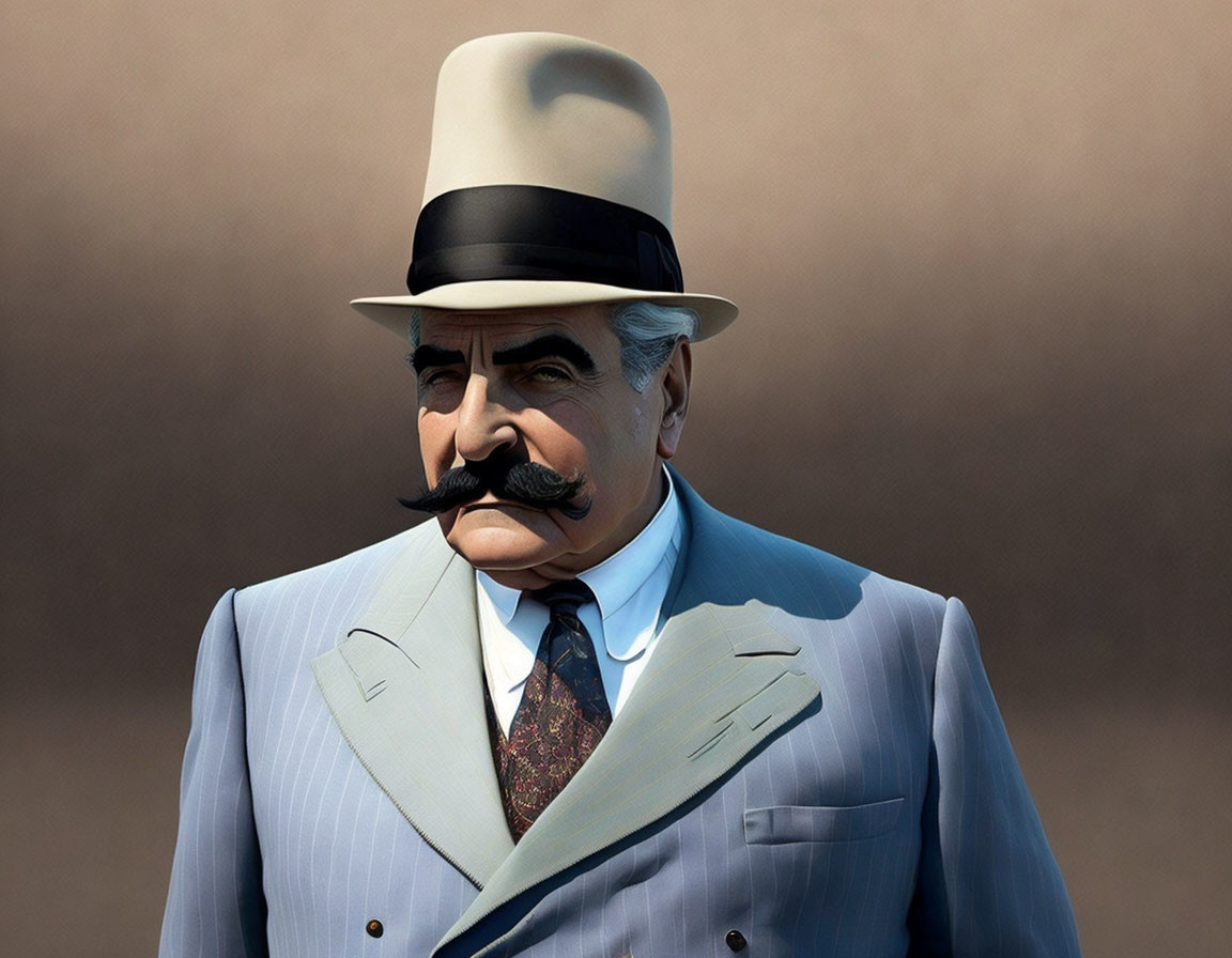 3D illustration of stern gentleman in light blue suit