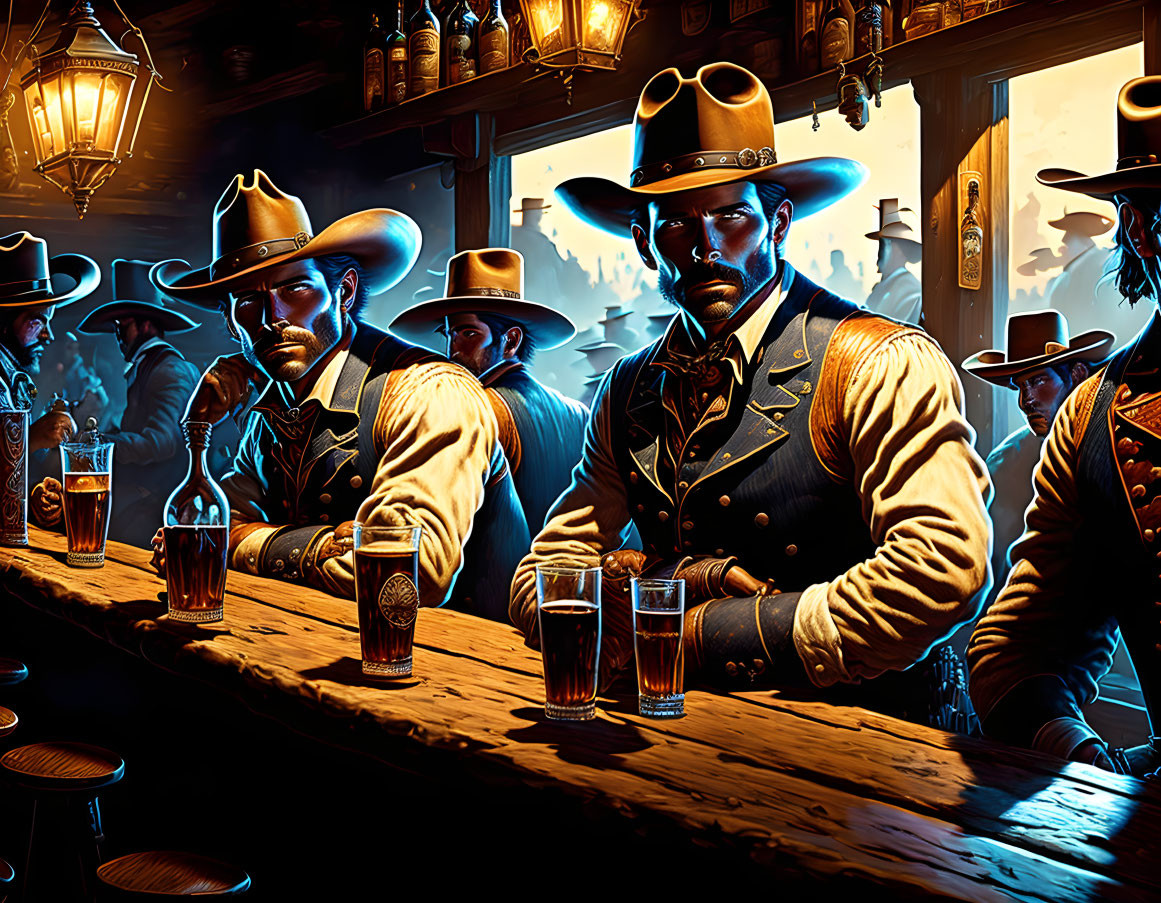 Vivid Cowboy Saloon Scene with Intense Atmosphere