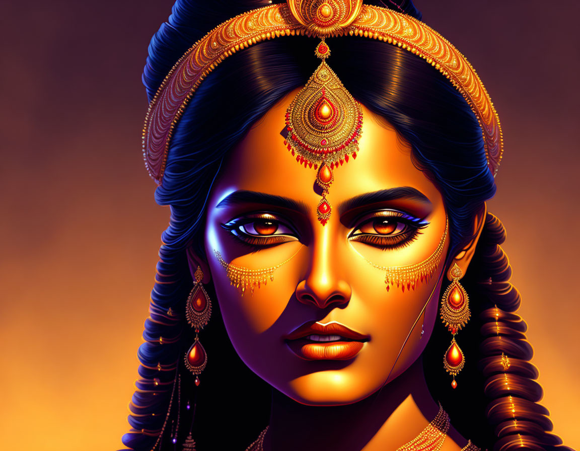 Traditional Indian jewelry on a woman in digital art