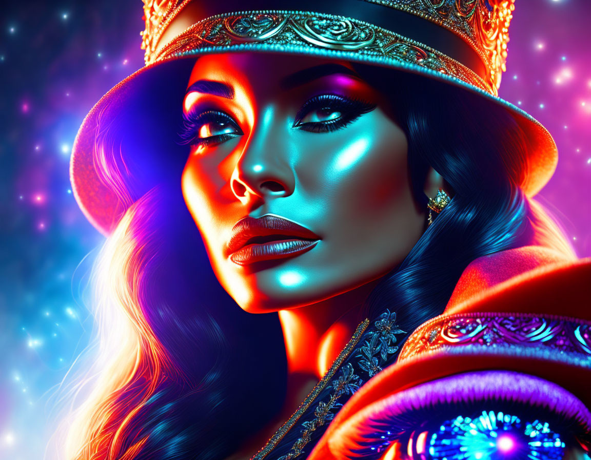 Luxurious regal woman in vibrant digital art