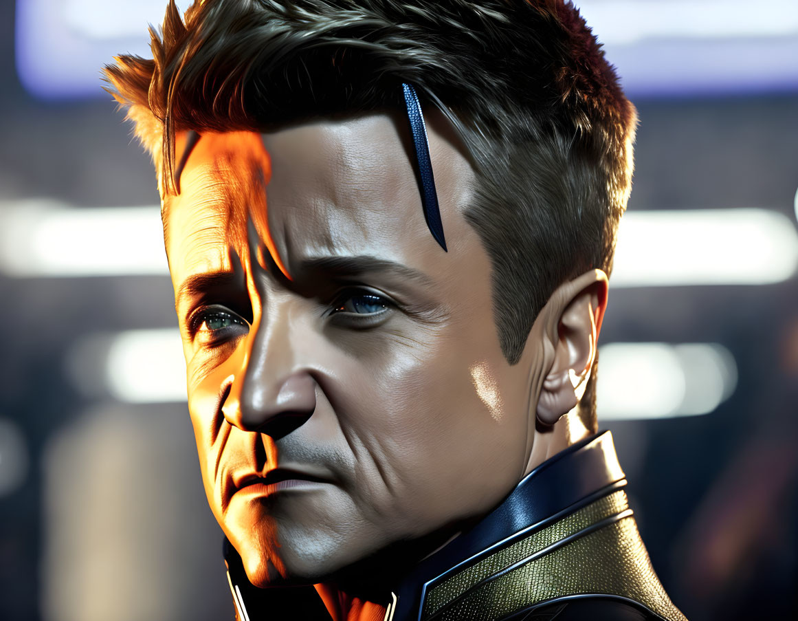 Digital portrait of male character in futuristic armor with unique hairstyle